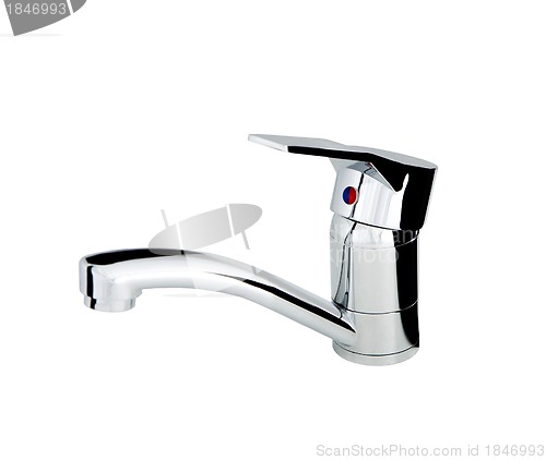 Image of silver metallic water tap on white background