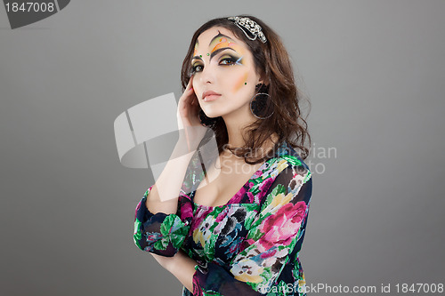 Image of Portrait of cute girl with idnian make up