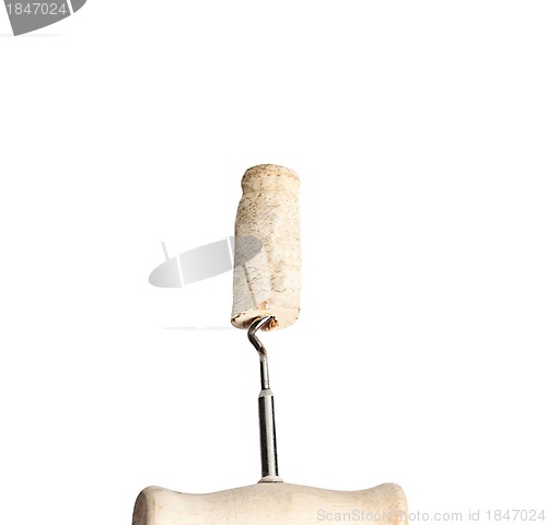 Image of Cork and corkscrew on white background