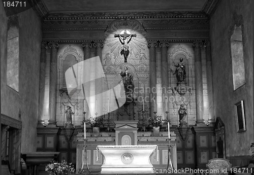 Image of Black and white image of an 18th Century Mission Church