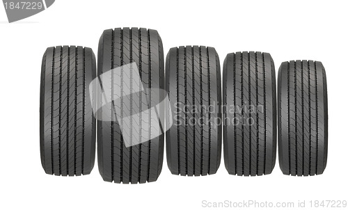 Image of Column of tires isolated on the white background