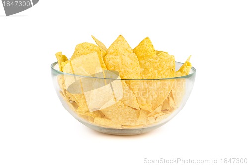 Image of the nachos chips in bowl on white background