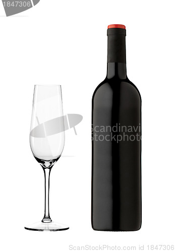 Image of glass and bottle of wine isolated on a white background