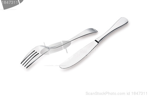 Image of Flatware on white background. Fork and knife.