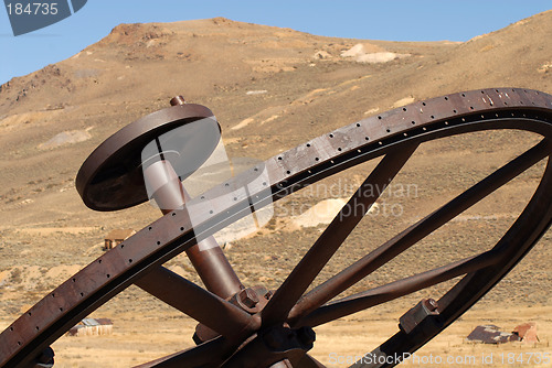 Image of Old iron wheel in the ghost town of Bodie California