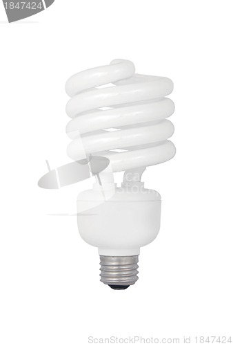 Image of Energy saving fluorescent light bulb on white