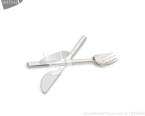 Image of Flatware on white background. Fork and knife.