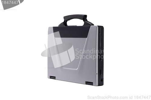 Image of Black plastic toolbox on white