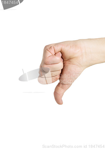 Image of Thumb down hand sign isolated on white