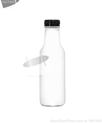 Image of close up of a white plastic bottle on white background