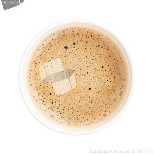 Image of Top view of a cup of coffee isolated on white background