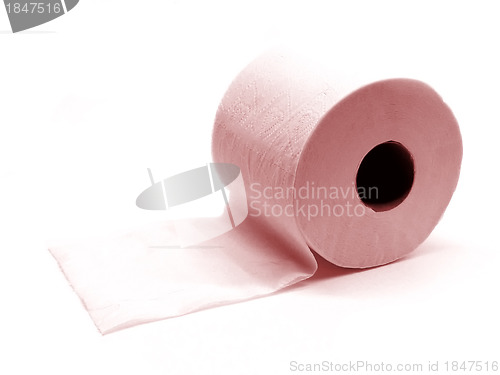 Image of The roll of pink toilet paper isolated on white background