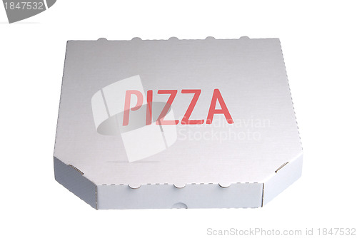 Image of White pizza delivery box isolated against white background
