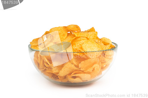 Image of Bowl of potato chips isolated on white background