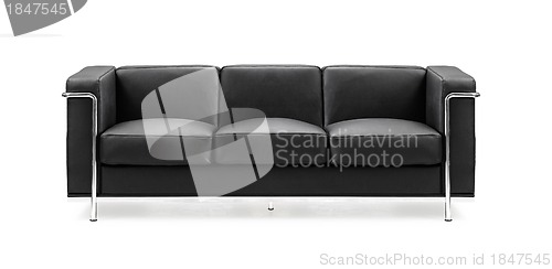 Image of Image of a modern black leather sofa isolated