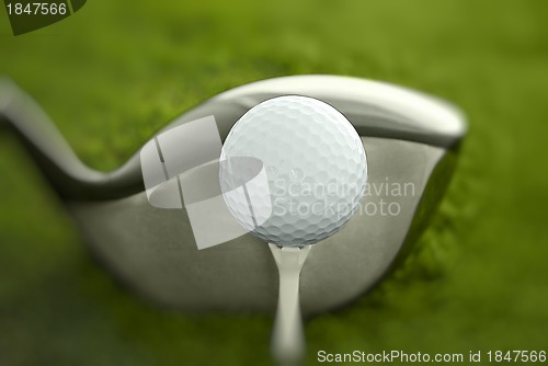 Image of Golf club and ball in grass