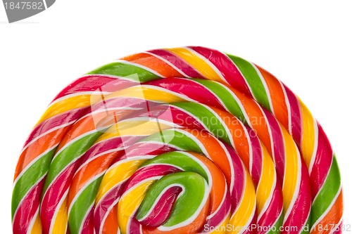 Image of Lollipop candy on white background, rainbow colours