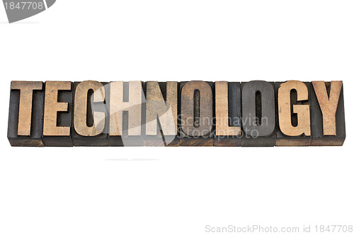 Image of technology word in wood type