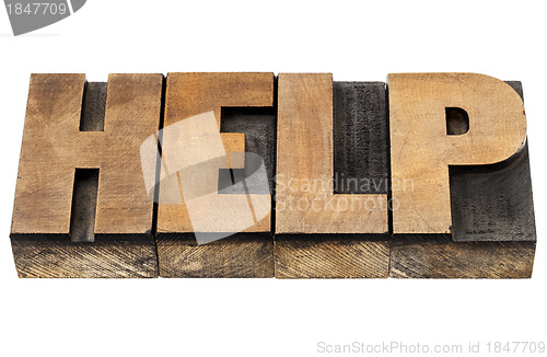 Image of help word in wood type