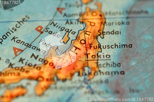 Image of Fukushima on a globe