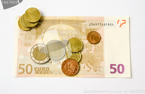 Image of Euro banknote and coins 