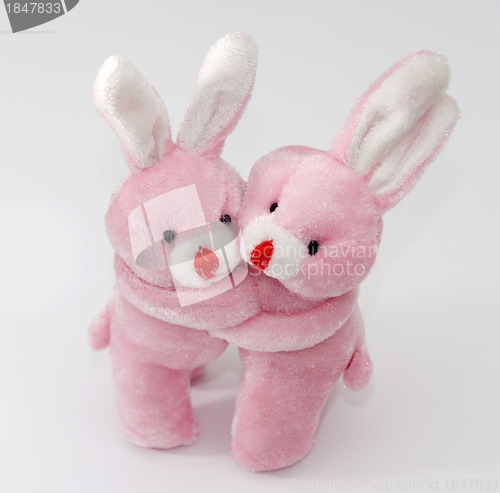 Image of Two bunnies hug