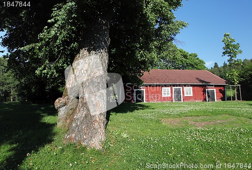 Image of rural landscape with red shed in Finland