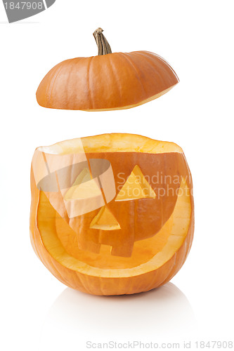 Image of Halloween pumpkin with lid off