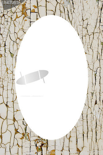 Image of old white paint walland white oval in center 