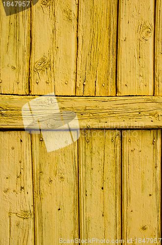 Image of Old wooden painted wall architectural backdrop. 