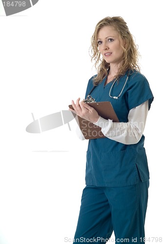 Image of Attractive nurse holding a chart