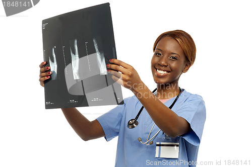 Image of Experienced surgeon reviewing x-ray report