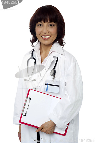 Image of Medical expert holding clipboard. Ready to go...