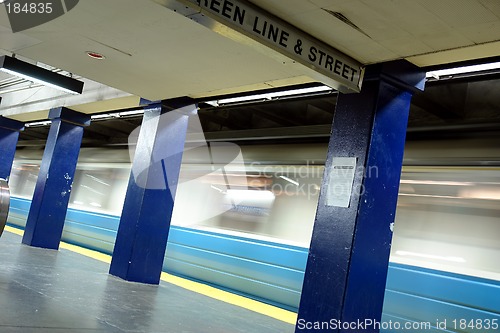 Image of Blue line train in motion