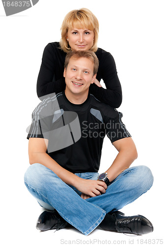 Image of Beautiful couple in love sitting in the lotus position