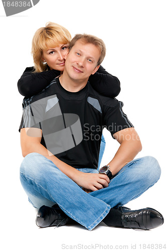 Image of Beautiful couple in love sitting in the lotus position