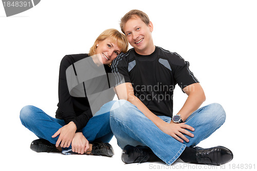 Image of Beautiful couple in love sitting in the lotus position