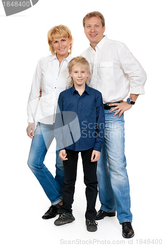 Image of Happy family of three people in the studio