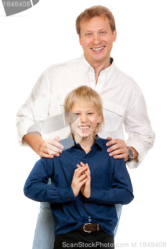 Image of Portrait of father and son in the studio