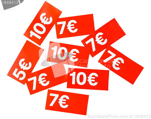 Image of red paper price tags euros