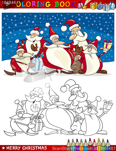 Image of Cartoon Santa Claus Group for Coloring