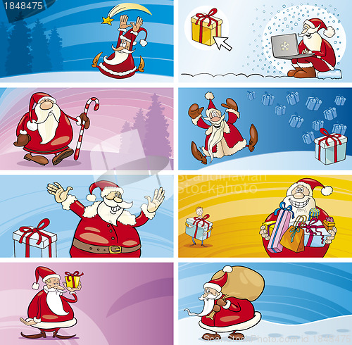 Image of Cartoon Greeting Cards with Santa Clauses