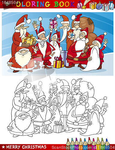 Image of Cartoon Santa Claus Group for Coloring