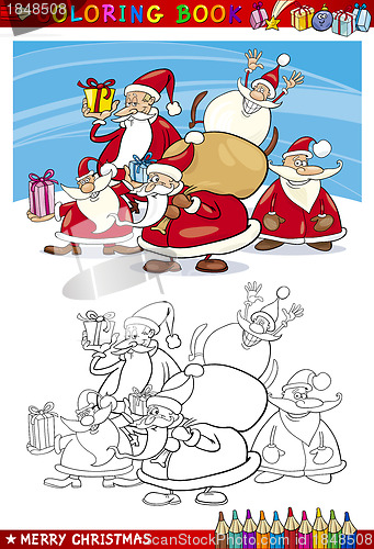 Image of Cartoon Santa Claus Group for Coloring