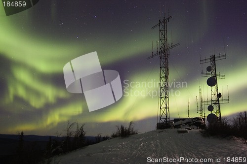 Image of Scientific antennas and northern lights