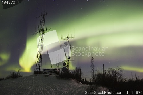 Image of Scientific antennas under northern lights