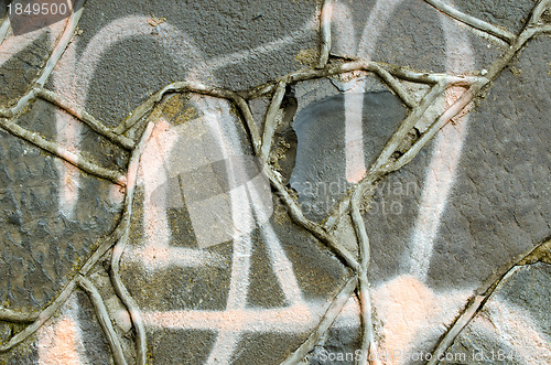 Image of Closeup graffiti paint masonry concrete retro wall 