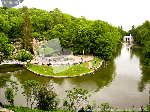 Image of Beautiful park with lake and trees