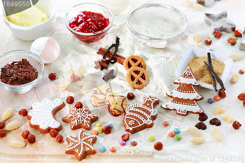 Image of Baking ingredients for cookies and gingerbread