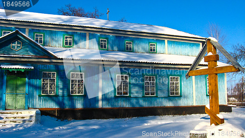 Image of Long rural church in winter